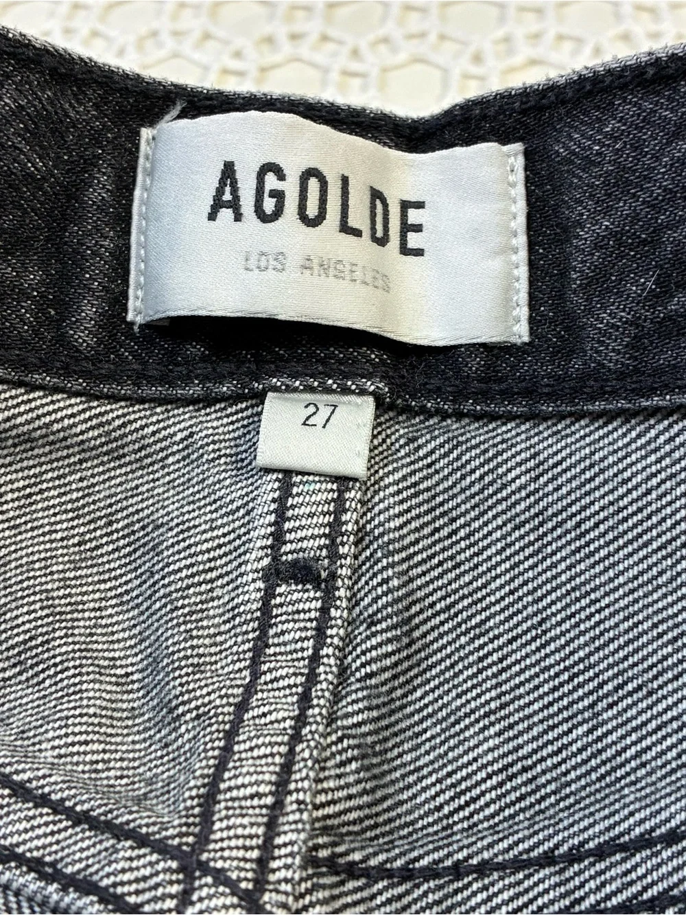 AGOLDE Women 27 High Rise Straight Jeans Black Charcoal Wash Button Fly Raw Hem - Picture 8 of 16